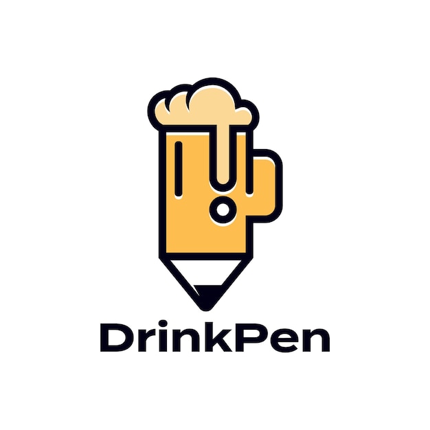 Creative Drink Cup Pencil Art Line Outline Icon Logo Design