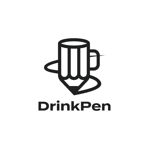 Creative drink cup potlood art line outline icon logo design