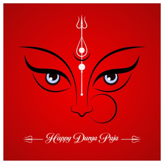 Vettore design creativo del modello di poster del festival durga puja con trishul, gli occhi della dea durga