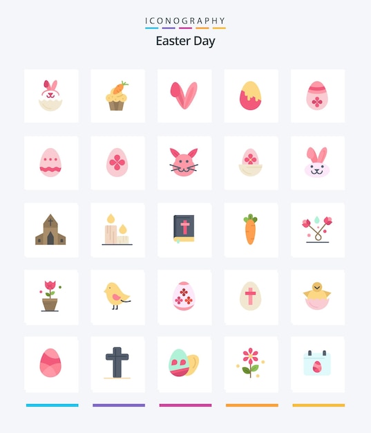 Vector creative easter 25 flat icon pack such as bynny egg animal easter egg decoration