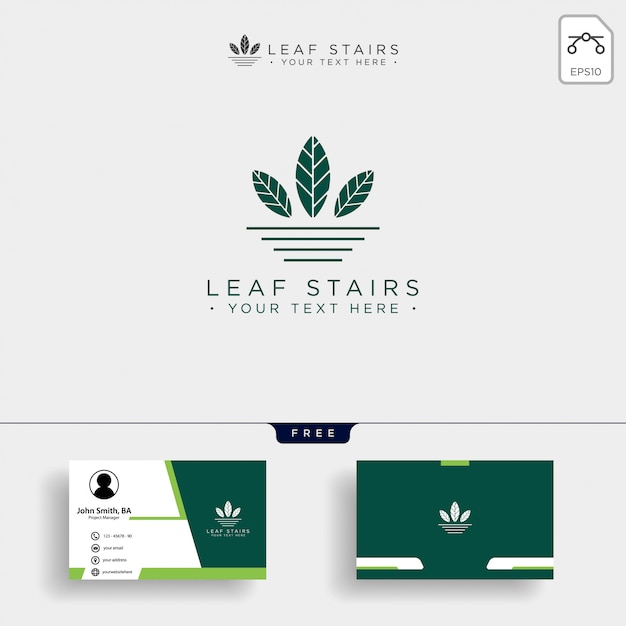 Creative eco logo with green leafs and stairs
