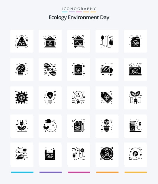 ベクトル クリエイティブ エコロジー 25 グリフ ソリッド ブラック アイコン パック プラグ エコ エコ コンセプト パワーなど