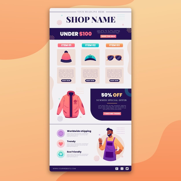 Vector creative ecommerce email with illustrations