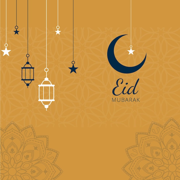 Creative eid festival greeting design with star moon lantern and Islamic bacground