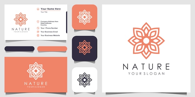 Creative elegant floral rose with leaf element logo design and business card. logo for beauty, cosmetics, yoga and spa.