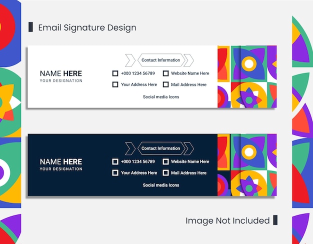 Vector creative email signature template design or email footer for promotional purpose with abstract shapes