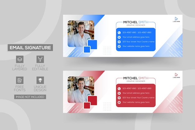 크리에이 티브 이메일 서명 템플릿 또는 페이스 북 표지 템플릿 또는 이메일 바닥글 디자인 Premium 벡터