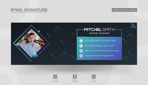 クリエイティブなEメール署名テンプレートまたはFacebookカバーテンプレートまたはEメールフッターデザインプレミアムベクター
