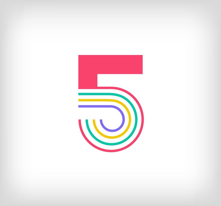 वेक्टर creative ethnic number 5 multicolored linear logo modern number lines with new culture colors