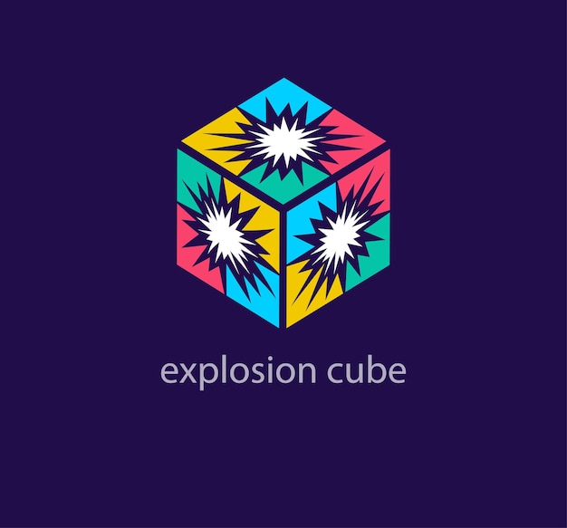 Creative explosion cube logo Unique design color transitions Custom three dimensional big bang