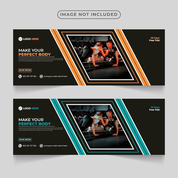 Creative facebook cover gym and fitness web banner template design