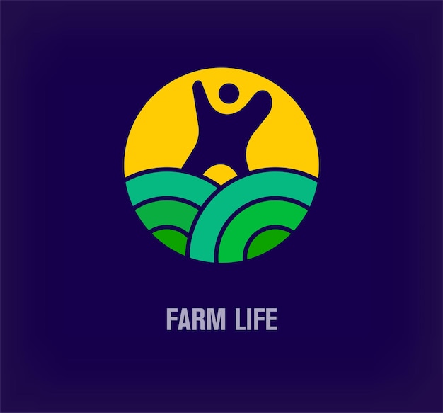 Creative farm life logo Unique color transitions Human logo template in unique round vector