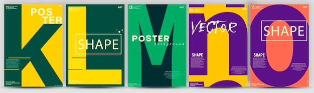 Design creativo poster alla moda. lettere k,l,m,n,o. alfabeto. modello poster, mockup rivista.