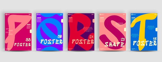 Creative fashionable poster design. Letters P,Q,R,S,T. Alphabet. Template poster,  magazine mockup.