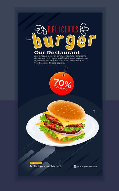 Vector creative fast food and restaurant roll up banner delicious burger and food menu instagram post