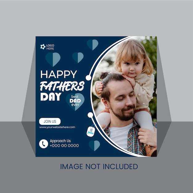 Creative fathers day social media post design with blue color background