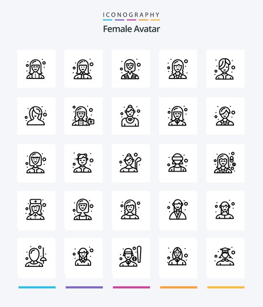 Creative Female Avatar 25 OutLine icon pack Zoals dame werknemer dame zakenvrouw