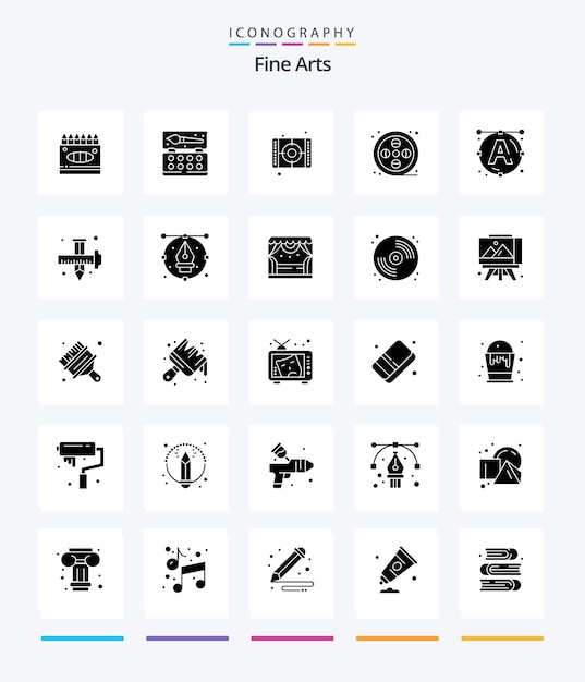 Creative Fine Arts 25 Glyph Solid Black icon pack Zoals tekstverf filmkunst echt