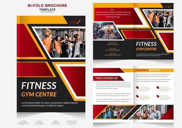 Vector creative fitness bifold brochure design template multiple color