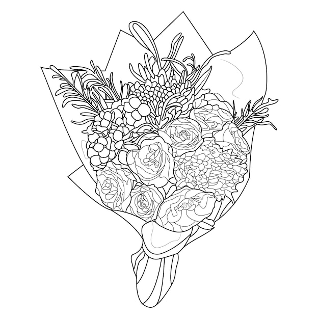 創造的な花の手描きフラワーラインアートデザイン