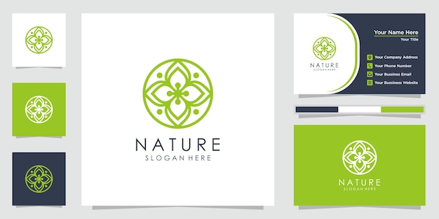 Creative floral logo  with stylish lines and business card. Logo can be used for spa, beauty salon, decoration, boutique.