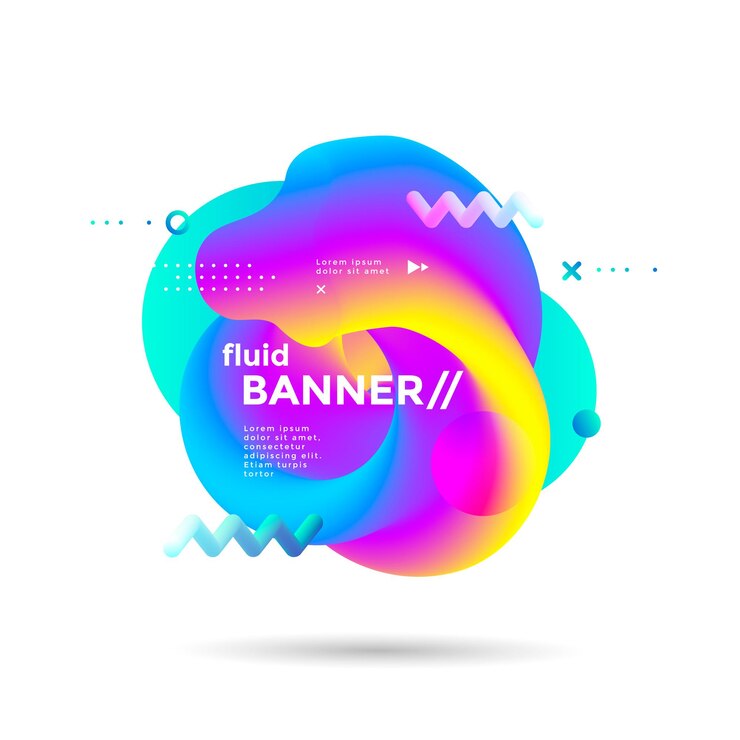 Creative fluid banner with futuristic gradients shapes. Vibrant geometric elements