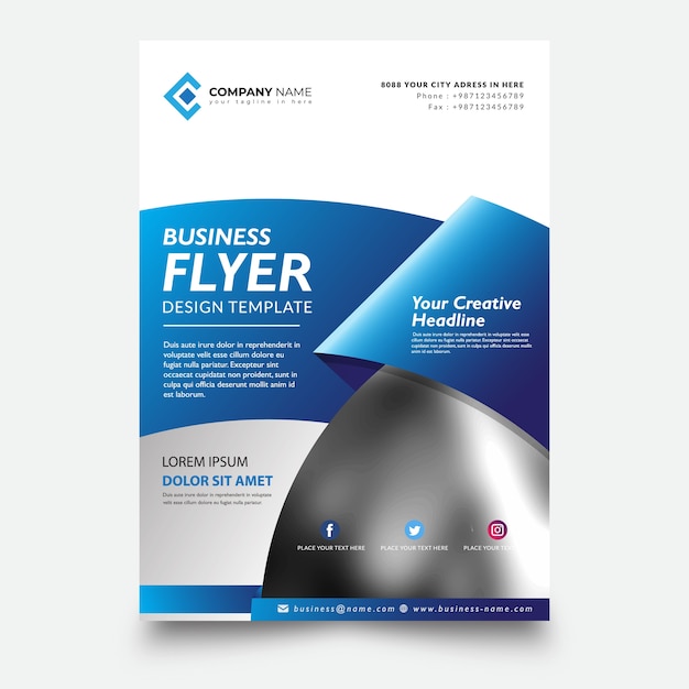 Creative flyer template, with ribbon blue background