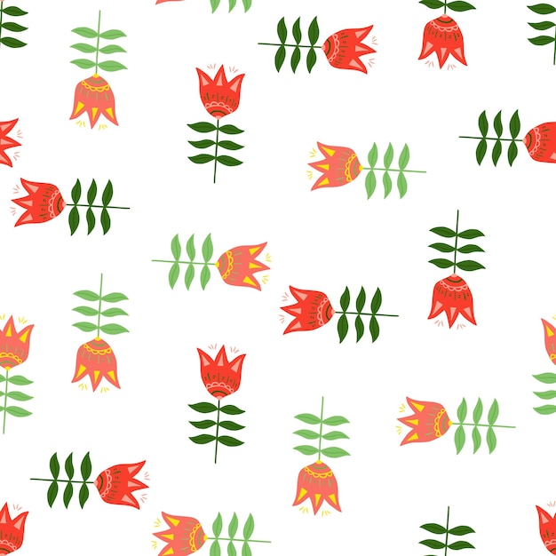 Creative folk art pattern. Orange flower. Floral nature wallpaper. Folklore style. For fabric design, textile print, wrapping, cover. Simple vector illustration.