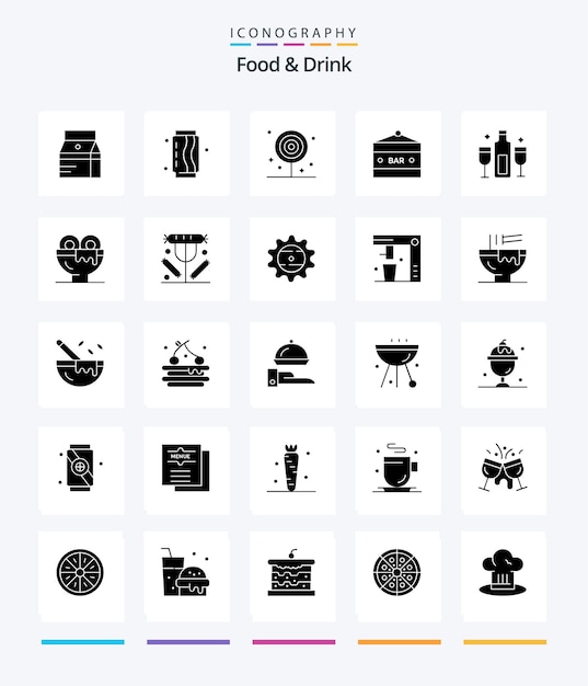 Creative food and drink 25 glyph solid black icon pack such as drink bar bar food lollipop drink