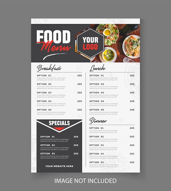 Creative food menu card template for restaurants and cafes