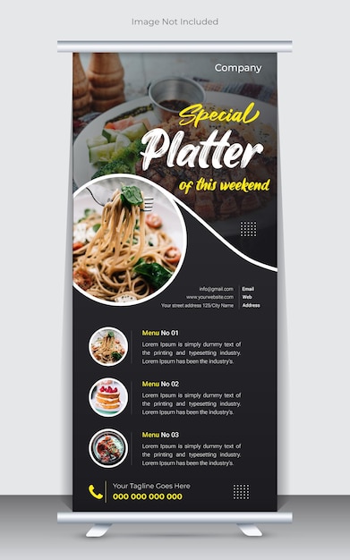 Vector creative food roll-up banner ontwerpsjabloon gezond restaurant eten