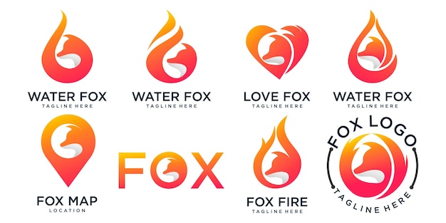 Vector creative fox animal modern simple design concept logo set