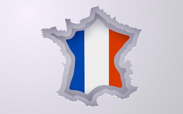 Creative France map with flag colors in paper cut style