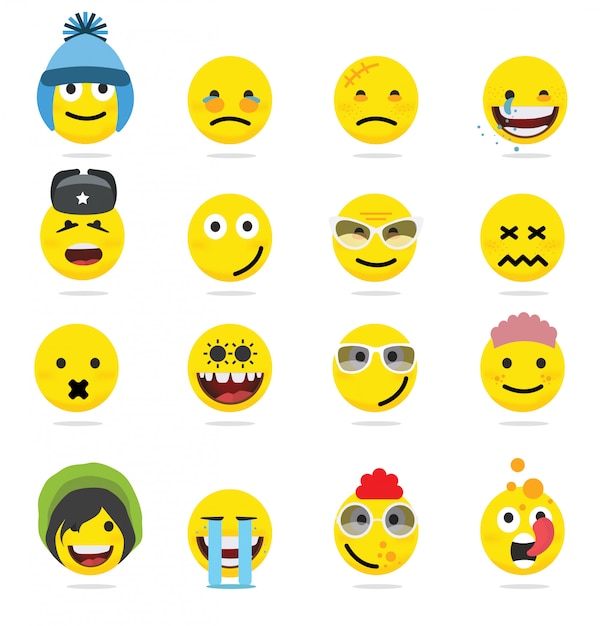 Творческие смешные плоские смайлики emoji