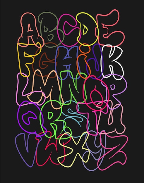 Creative funny font hand drawn colorful letters