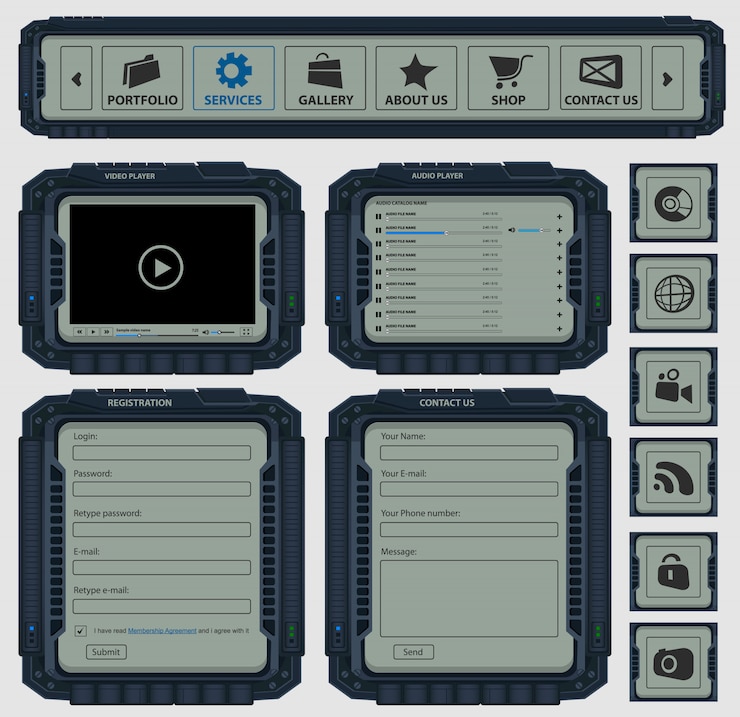 Vector creative futuristic interfaces set