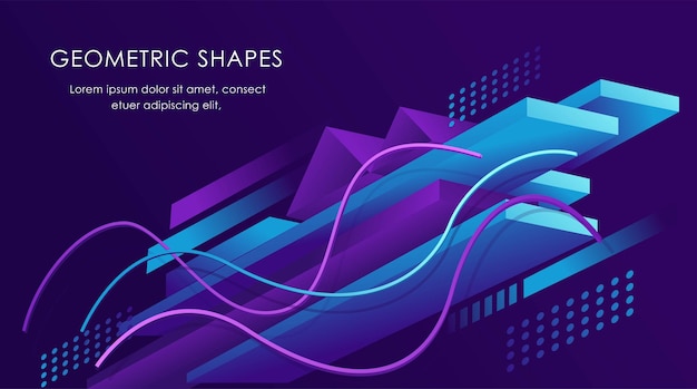 Vector creative geometric 3d shapes abstract purple technology analytics business background