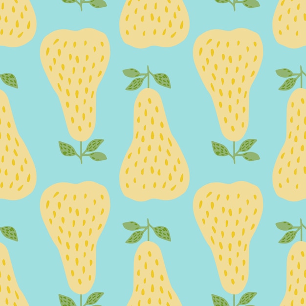 Creative geometric yellow pears seamless pattern in doodle style.