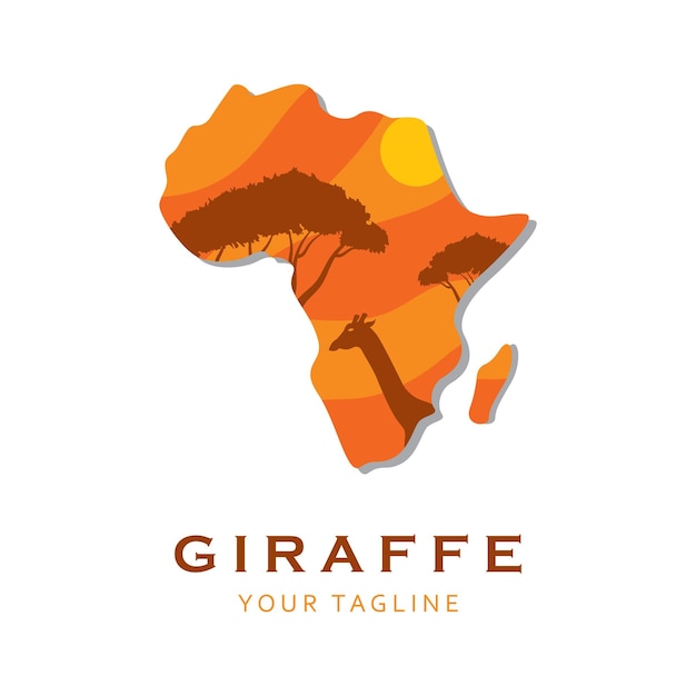 Vettore logo creativo della giraffa con mappa e modello di slogan