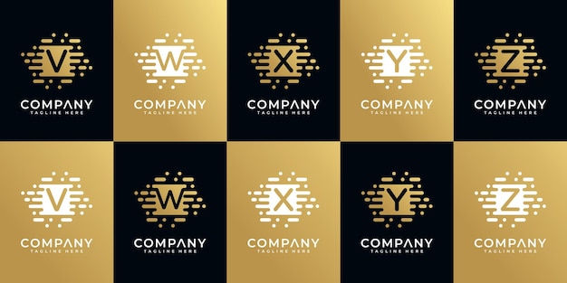 Vettore collezione di logo iniziale con lettera d'oro creativa