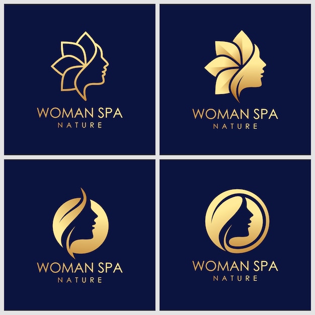 Design del logo creativo dorato bellezza cura della pelle. concetto di logo terapia termale.