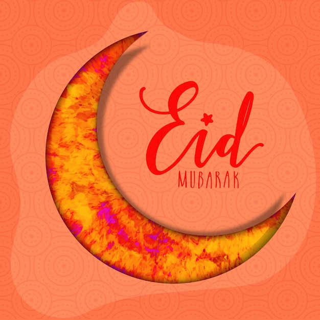 Vector creative golden crescent moon with splash on orange background for holy festival of muslim community eid mubarak celebration