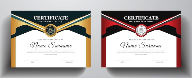 Vector creative golden and red color variation certificate design with black color combination template