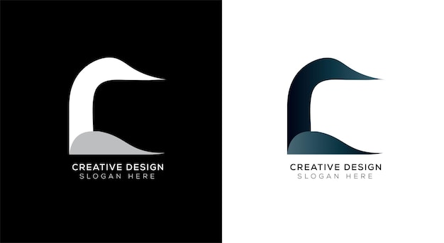 Creative gradient letter c logo design template with black and white.