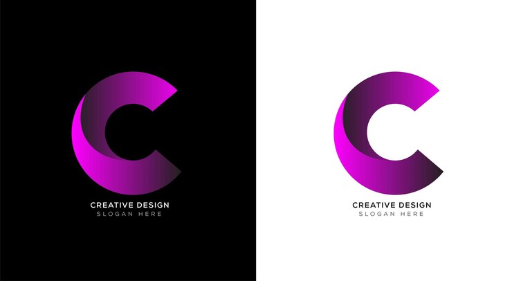 Vector creative gradient letter c logo design template with black and white.