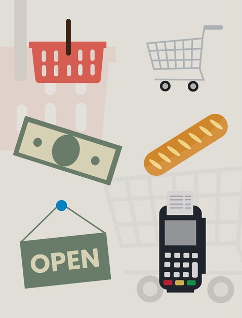 Vector creative grocery retail market illustration set