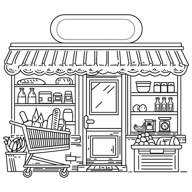 Vector creative grocery shop vector art illustration