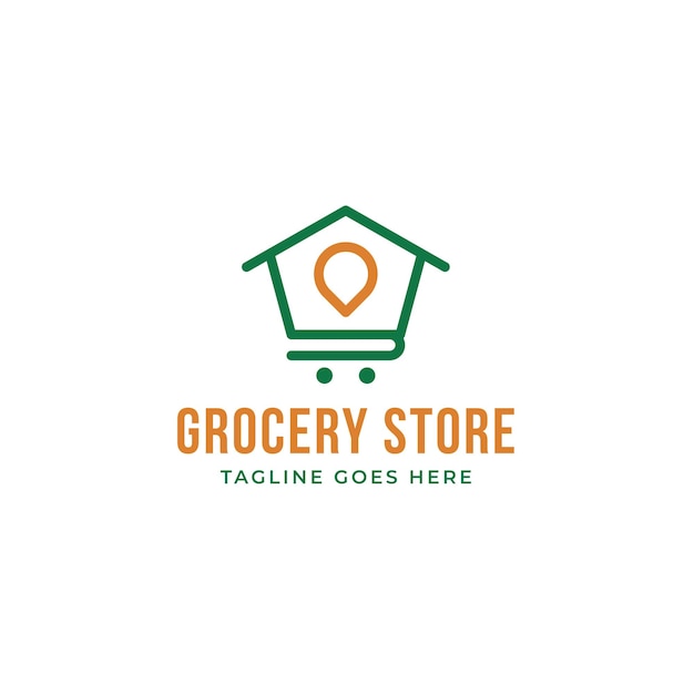 Creative Grocery Store Logo with Pin and Home Design Concept Vector Illustration Symbol Icon