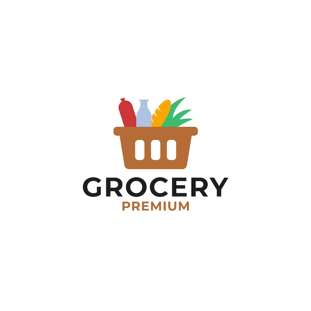 Creative Grocery Store Logo with A Shop Basket Design Concept Vector Illustration Symbol Icon