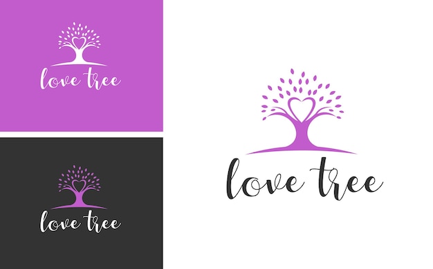 creative grow tree love logo design